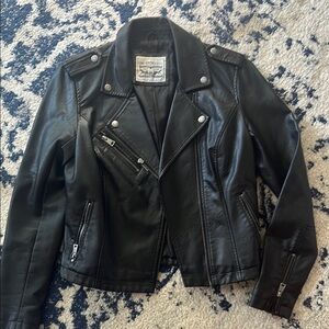 Levi's Black Faux Leather Motorcycle Jacket with Asymmetrical Zipper